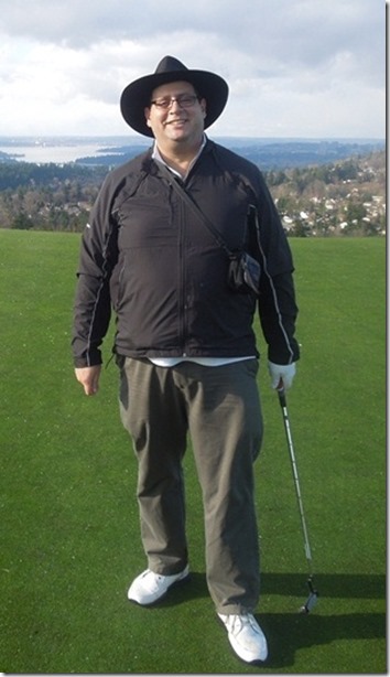 Mitch on the very cold golf course!