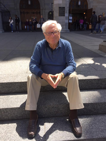 A few years ago, Dad and I took Sammy and his family for a tour of Old Montreal. While they went into the basilica, we waited outside. This is what Esti calls his 'I've walked a lot and I am happy to sit down for a bit' pose!